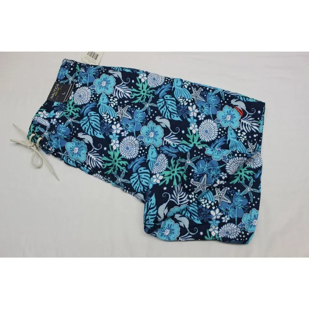 Nautica men's blue mesh‎ lined Hawaiian board shorts swim trunks L